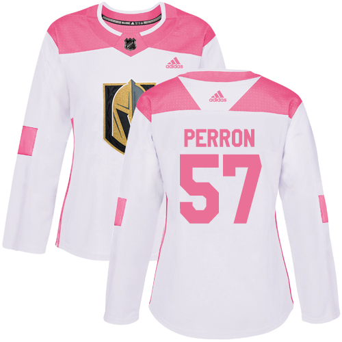 Adidas Golden Vegas Golden Knights #57 David Perron White/Pink Authentic Fashion Women's Stitched Jersey Womens
