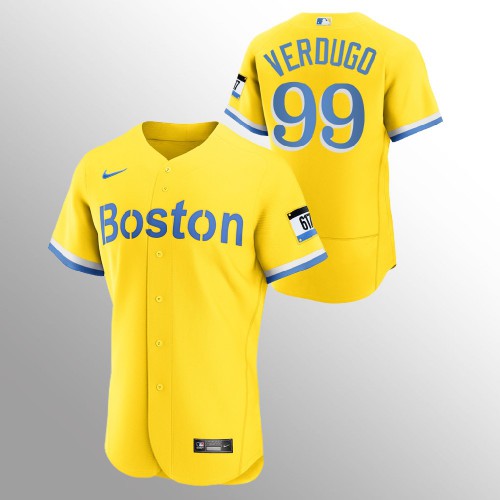 Boston Boston Red Sox #99 Alex Verdugo Men's 2021 City Connect Gold Authentic Jersey - No Name Men's
