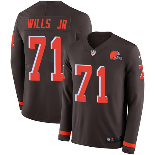 Cleveland Browns #71 Jedrick Wills JR Brown Team Color Men's Stitched Limited Therma Long Sleeve Jersey Men's