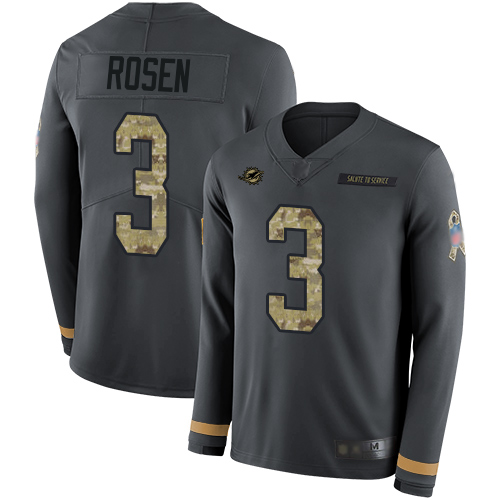 Miami Dolphins #3 Josh Rosen Anthracite Salute to Service Youth Stitched Limited Therma Long Sleeve Jersey Youth