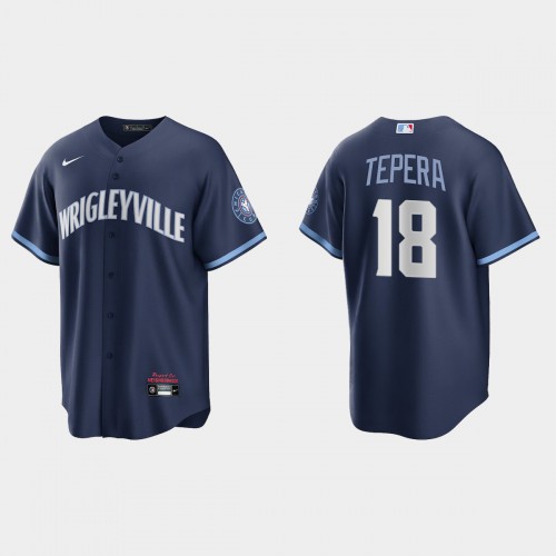 Chicago Chicago Cubs #18 Ryan Tepera Men's 2021 City Connect Fans Version Navy Jersey Men's