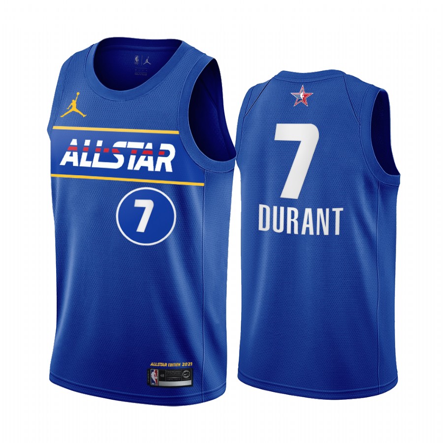 Men's #7 Kevin Durant Jordan Brand Blue 2021 All-Star Game Swingman Finished Jersey