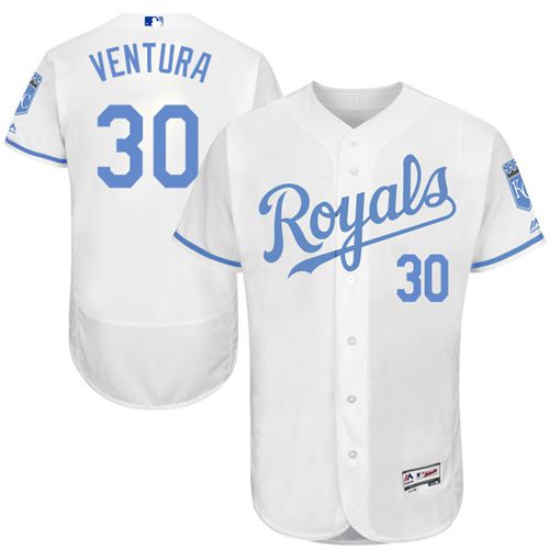 Kansas City Royals #30 Yordano Ventura White Flexbase Authentic Collection Father's Day Stitched Jersey Men's