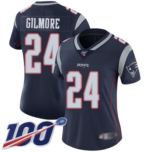 New England Patriots #24 Stephon Gilmore Navy Blue Team Color Women's Stitched 100th Season Vapor Limited Jersey Womens