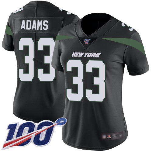 New York Jets #33 Jamal Adams Black Alternate Women's Stitched 100th Season Vapor Limited Jersey Womens