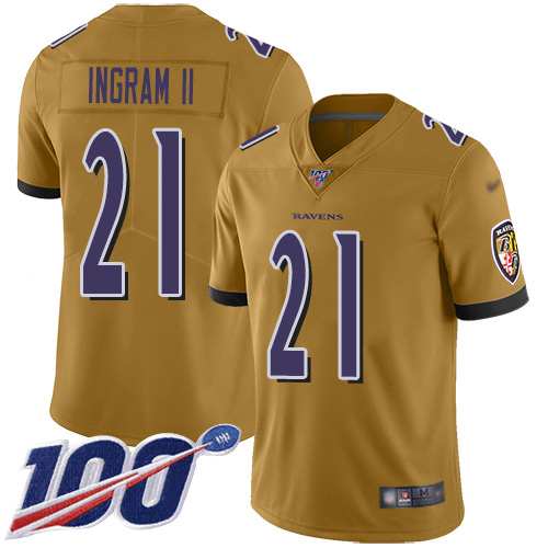 Baltimore Ravens #21 Mark Ingram II Gold Men's Stitched Limited Inverted Legend 100th Season Jersey Men's