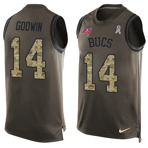 Buccaneers #14 Chris Godwin Green Men's Stitched Limited Salute To Service Tank Top Jersey