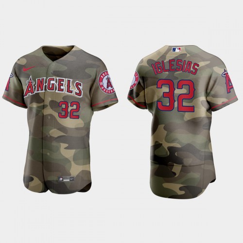 Los Angeles Los Angeles Angels #32 Raisel Iglesias Men's 2021 Armed Forces Day Authentic Jersey -Camo Men's
