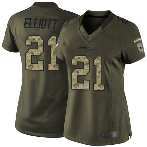 Cowboys #21 Ezekiel Elliott Green Women's Stitched Limited 2015 Salute To Service Jersey