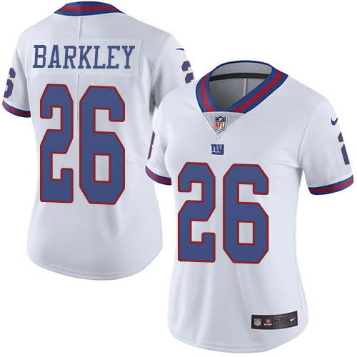 Giants #26 Saquon Barkley White Women's Stitched Limited Rush Jersey