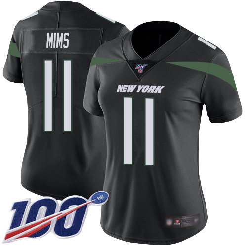 New York Jets #11 Denzel Mim Black Alternate Women's Stitched 100th Season Vapor Untouchable Limited Jersey Womens
