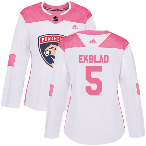 Adidas Florida Panthers #5 Aaron Ekblad White/Pink Authentic Fashion Women's Stitched Jersey Womens