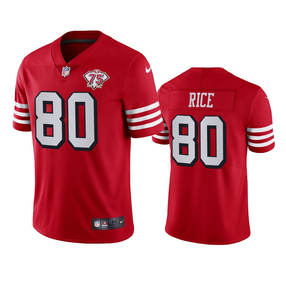 49ers #80 Jerry Rice Red Rush Youth 75th Anniversary Stitched Vapor Untouchable Limited Jersey