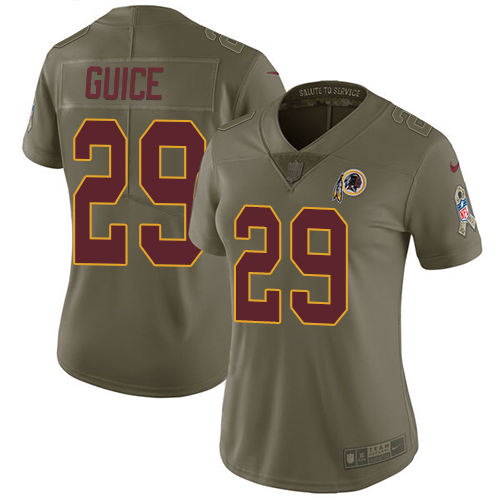 Washington Commanders #29 Derrius Guice Olive Women's Stitched Limited 2017 Salute to Service Jersey Womens