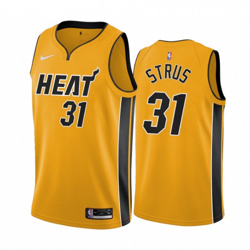 Miami Miami Heat #31 Max Strus Yellow Youth Swingman 2020-21 Earned Edition Jersey Youth