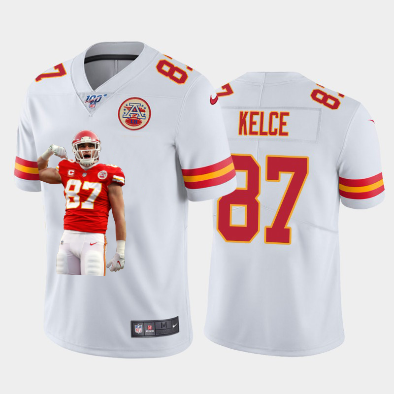 Kansas City Chiefs #87 Travis Kelce Team Hero 3 Vapor Limited 100 Jersey White Golden