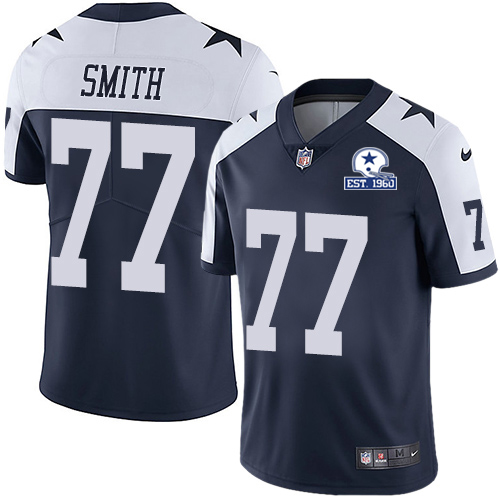 Dallas Cowboys #77 Tyron Smith Navy Blue Thanksgiving Men's Stitched With Established In 1960 Patch Vapor Untouchable Limited Throwback Jersey Men