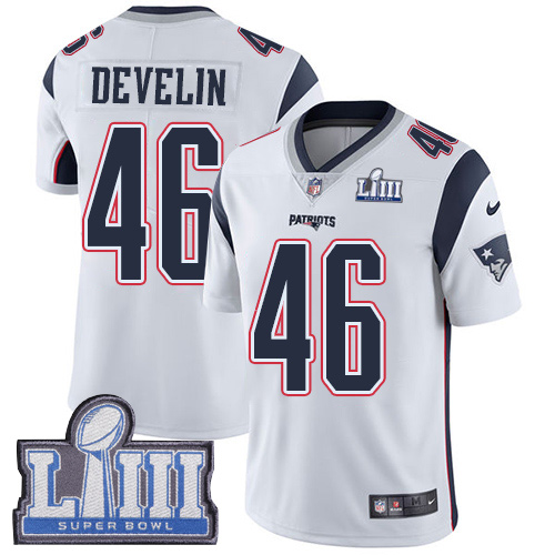 New England Patriots #46 James Develin White Super Bowl LIII Bound Men's Stitched Vapor Untouchable Limited Jersey Men's