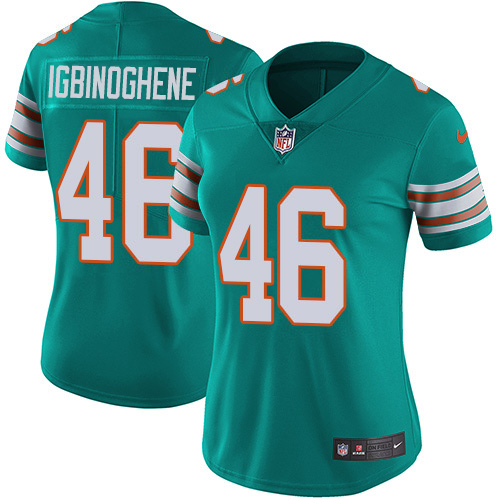 Miami Dolphins #46 Noah Igbinoghene Aqua Green Alternate Women's Stitched Vapor Untouchable Limited Jersey Womens
