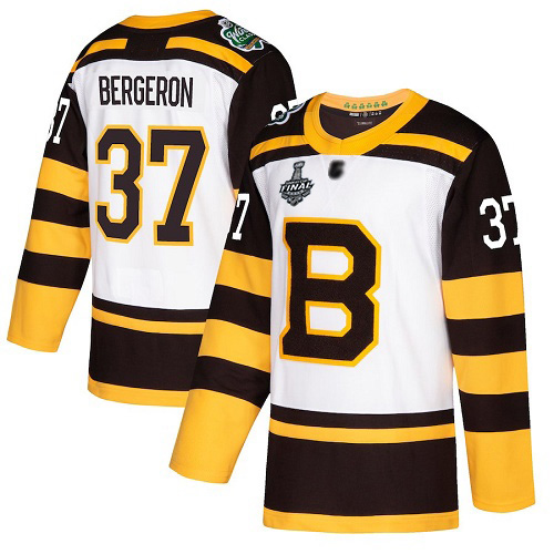 Adidas Boston Bruins #37 Patrice Bergeron White Authentic 2019 Winter Classic Stanley Cup Final Bound Stitched Jersey Men's