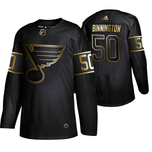 Adidas St. Louis Blues #50 Jordan Binnington Men's 2019 Black Golden Edition Authentic Stitched Jersey Men's