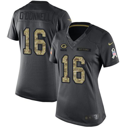 Packers #16 Pat O'Donnell Black Women's Stitched Limited 2016 Salute To Service Jersey