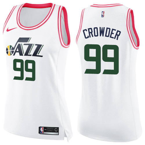 Utah Jazz #99 Jae Crowder White/Pink Womens Swingman Fashion Jersey Womens