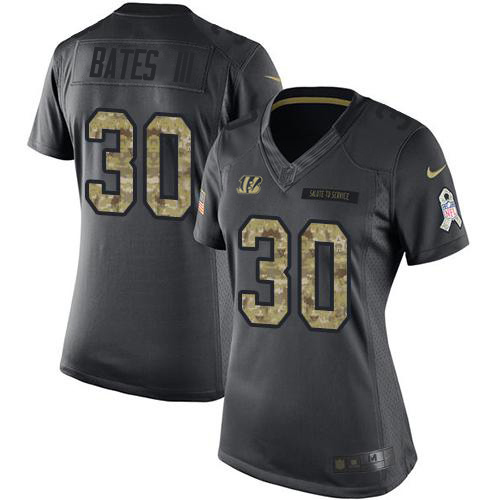 Bengals #30 Jessie Bates Black Women's Stitched Limited 2016 Salute To Service Jersey