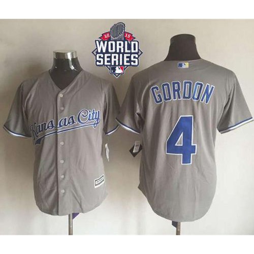 Kansas City Royals #4 Alex Gordon New Grey Cool Base W/2015 World Series Patch Stitched Jersey Men's