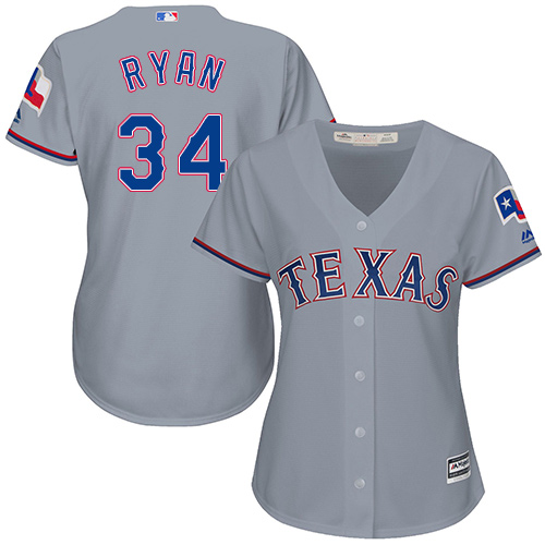 Texas Rangers #34 Nolan Ryan Grey Road Women's Stitched Jersey Womens
