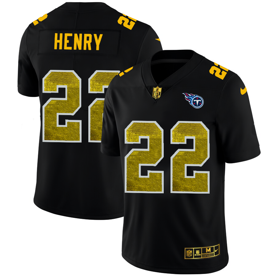 Tennessee Titans #22 Derrick Henry Men's Black Golden Sequin Vapor Limited Jersey