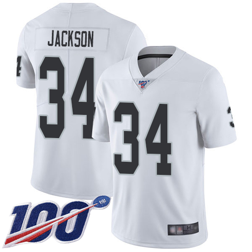 Raiders #34 Bo Jackson White Men's Stitched 100th Season Vapor Limited Jersey