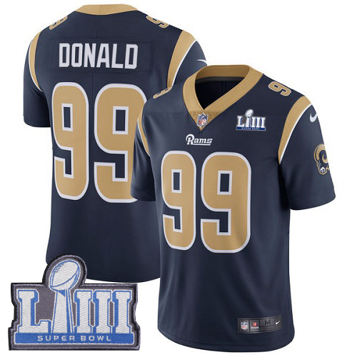 Rams #99 Aaron Donald Navy Blue Team Color Super Bowl LIII Bound Youth Stitched Vapor Untouchable Limited Jersey