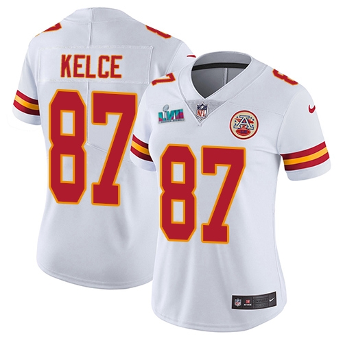 Chiefs #87 Travis Kelce White Super Bowl LVII Patch Women's Stitched Vapor Untouchable Limited Jersey