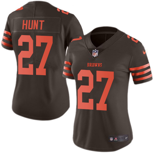 Cleveland Browns #27 Kareem Hunt Brown Women's Stitched Limited Rush Jersey Womens