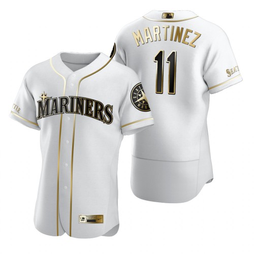 Seattle Seattle Mariners #11 Edgar Martinez White Men's Authentic Golden Edition Jersey Men's