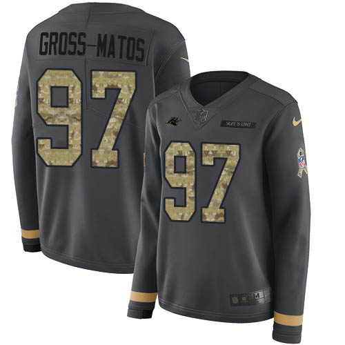 Carolina Panthers #97 Yetur Gross-Matos Anthracite Salute to Service Women's Stitched Limited Therma Long Sleeve Jersey Womens