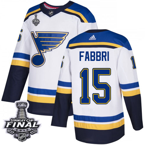 Adidas St. Louis Blues #15 Robby Fabbri White Road Authentic 2019 Stanley Cup Final Stitched Jersey Men's