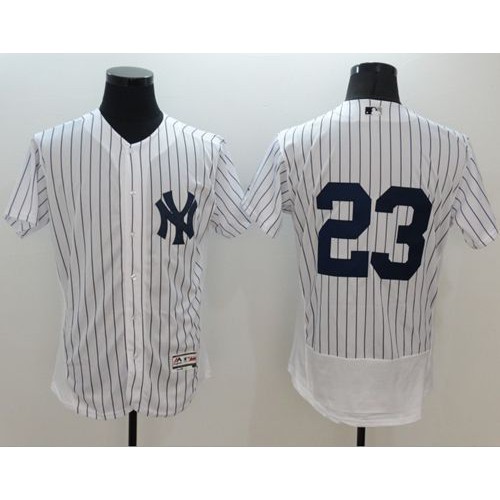 New York Yankees #23 Don Mattingly White Strip Flexbase Authentic Collection Stitched Jersey Men's