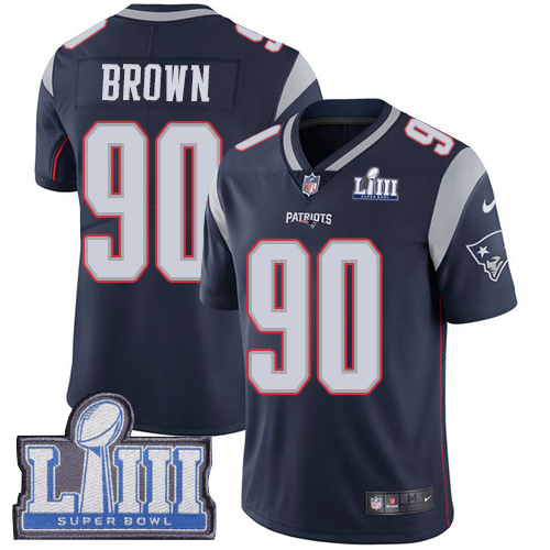 New England Patriots #90 Malcom Brown Navy Blue Team Color Super Bowl LIII Bound Youth Stitched Vapor Untouchable Limited Jersey Youth