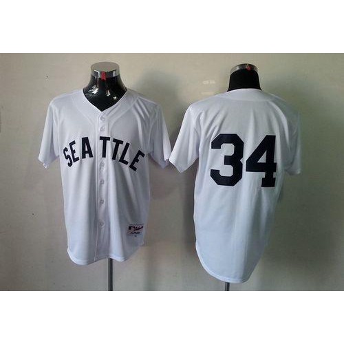 Seattle Mariners #34 Felix Hernandez White 1909 Turn Back The Clock Stitched Jersey Men's
