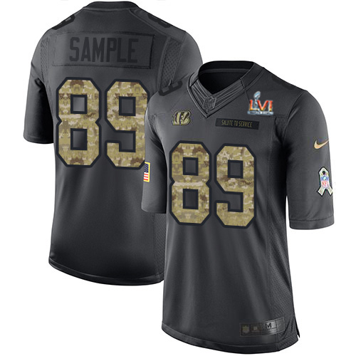 Cincinnati Bengals #89 Drew Sample Black Team Color Super Bowl LVI Patch Youth Stitched Limited Therma Long Sleeve Jersey Youth