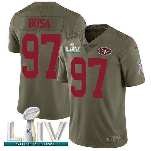 49ers #97 Nick Bosa Olive Super Bowl LIV 2020 Men's Stitched Limited 2017 Salute To Service Jersey