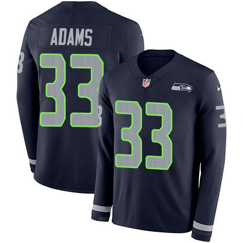Seahawks #33 Jamal Adams Steel Blue Team Color Youth Stitched Limited Therma Long Sleeve Jersey