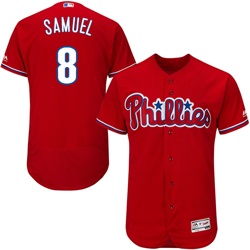 Philadelphia Phillies #8 Juan Samuel Red Flexbase Authentic Collection Stitched Jersey Men's