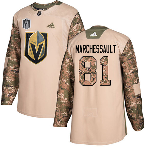 Adidas Golden Knights #81 Jonathan Marchessault Camo Authentic 2023 Stanley Cup Final Patch Veterans Day Stitched Jersey