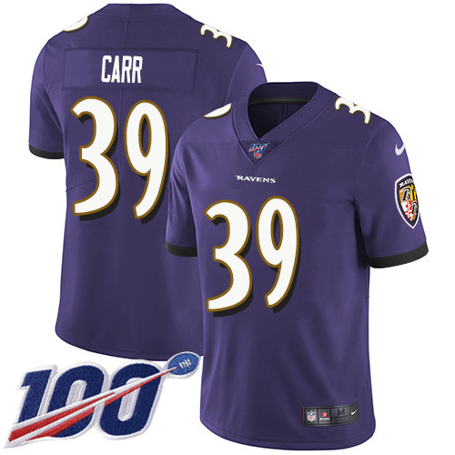 Baltimore Ravens #39 Brandon Carr Purple Team Color Men's Stitched 100th Season Vapor Untouchable Limited Jersey Men's