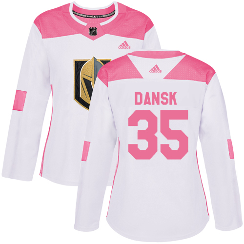 Adidas Golden Vegas Golden Knights #35 Oscar Dansk White/Pink Authentic Fashion Women's Stitched Jersey Womens
