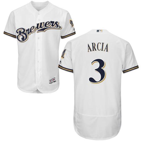 Milwaukee Brewers #3 Orlando Arcia White Flexbase Authentic Collection Stitched Jersey Men's