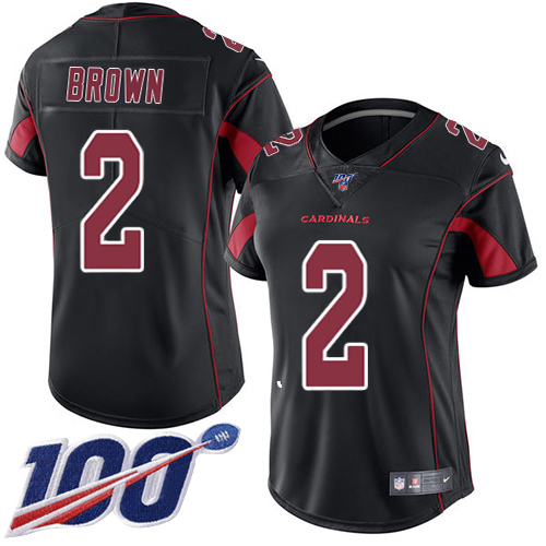 Cardinals #2 Marquise Brown Black Women's Stitched Limited Rush 100th Season Jersey